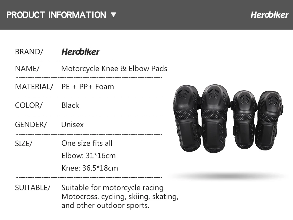 HEROBIKER наколенники для мотоцикла Защитное снаряжение для мотокросса для гонок по бездорожью наколенники+ налокотники набор Noto наколенники мотоциклетное оборудование