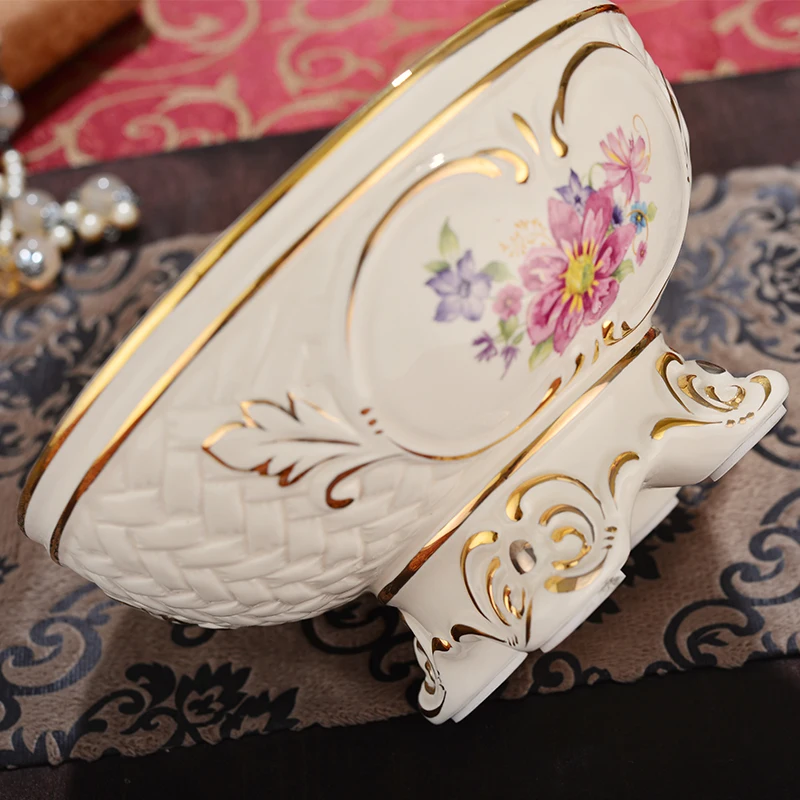Новое поступление, модная керамическая фарфоровая миска для фруктов/тортов, кухонная тарелка с золотыми цветами, три ноги, декоративная миска
