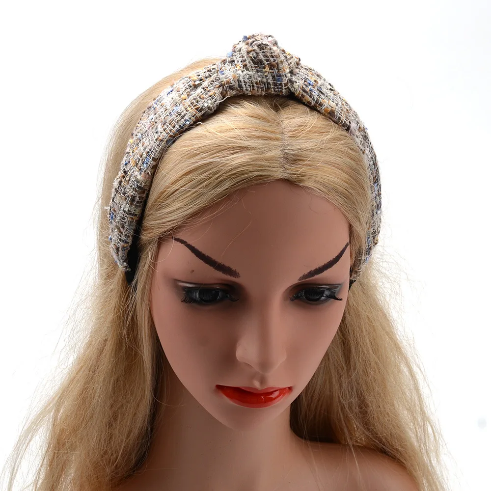 

Handmade Knitting stitching headband color hairband middle knotted hair hoop thickening fabric hair accessories retro headdress