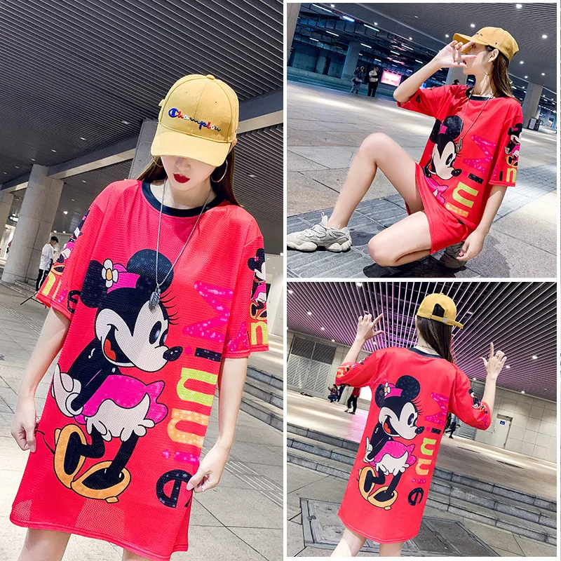 Женская футболка с короткими рукавами Сетчатая принтом мини мышки большие