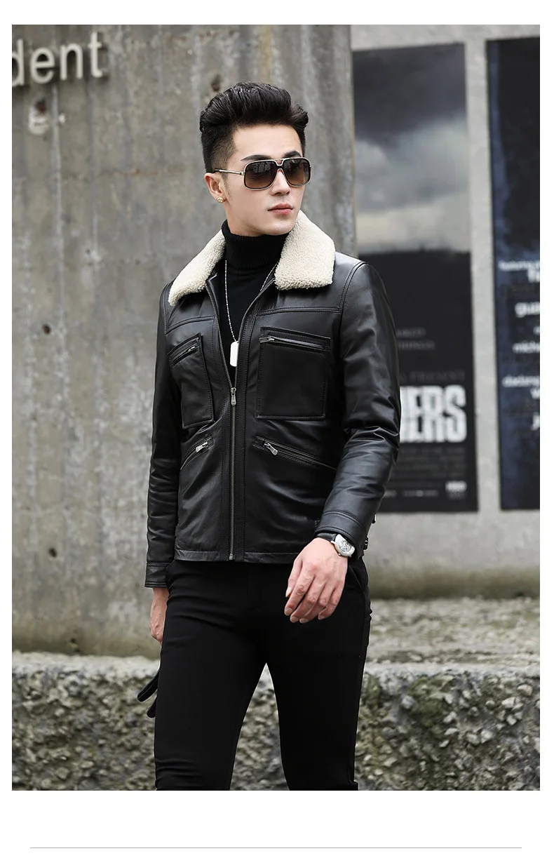 Leather Jacket Men Spring Autumn Genuine Cow Leather Mens Vintage Short Cowhide Coat Real Leather Slim Jackets nr31 YY512