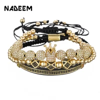 luxury cz polygon ball crown charm copper bead macrame handmade men bracelets set bracelets bangles for men jewelry