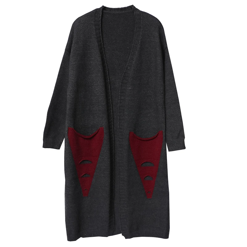 2018 winter women's large size long-sleeved loose cardigan sweater female fashion plus long knitted coat 3XL |