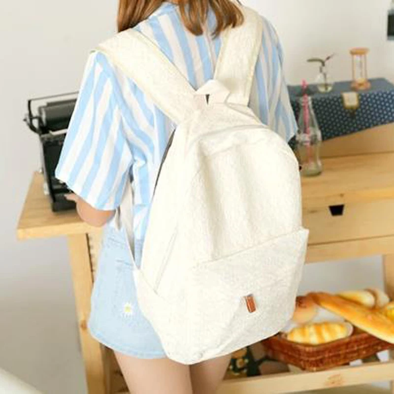 2018 модный однотонный белый черный кружевной женский холщовый рюкзак сумка с