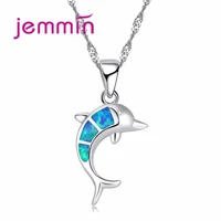 cute dolphin blue fire opal necklace pendants 925 sterling silver necklace women jewelry femme romantic gift top quality