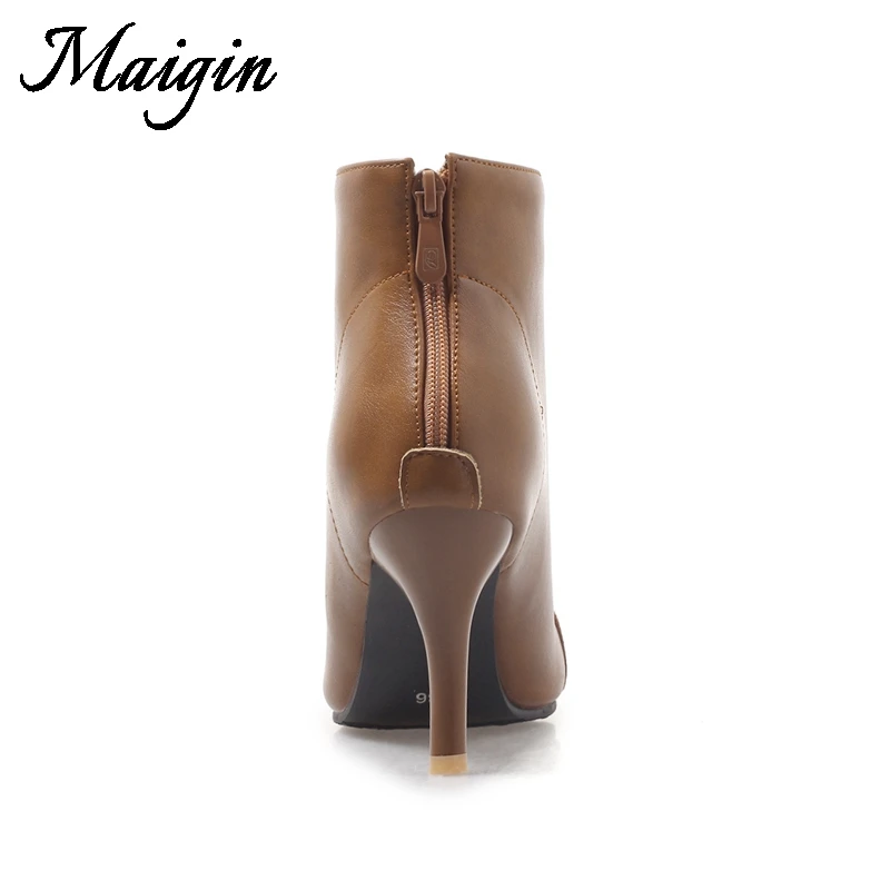 Maigin 2018 Autumn Woman Ankle Boots High Heels Pointed Toe Footwear Fashion Stitching Female Boot Winter Ladies Party Shoes | Обувь