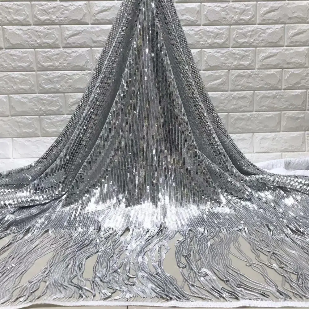 Новейшие Африканские кружева 2019 блестящая кружевная ткань с кисточками