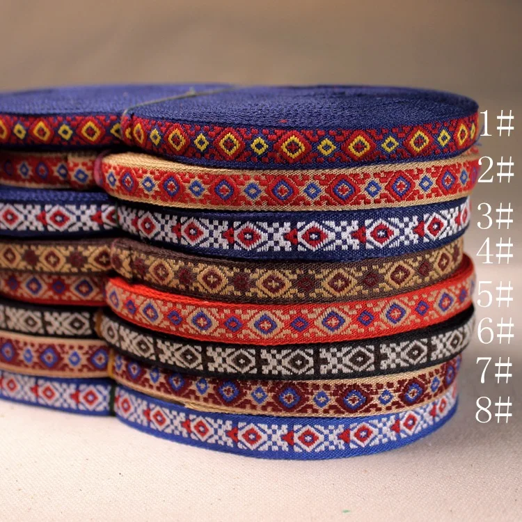 ZAKKA, модные аксессуары, ручная работа, вышивка, этническая ткань, полиэстер, жаккардовая лента, 1 см, 18 ярдов/Лот, Ретро стиль, двойной цвет