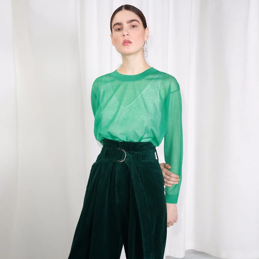 Darcydebie Women Fashion Casual O neck Full Sleeve transparent Pullovers Blue/Green Knitted Sweater | Женская одежда