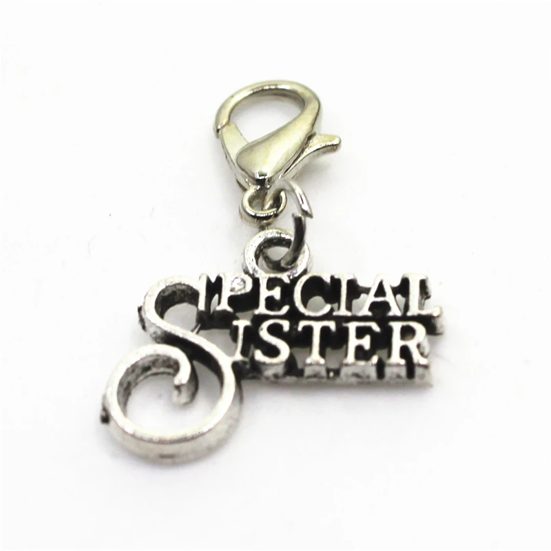 

Hot Selling 20pcs Special Sister Dangle Charms Lobster Clasp charms Hanging Charm DIY Jewelry Accessories Bracelet Necklace