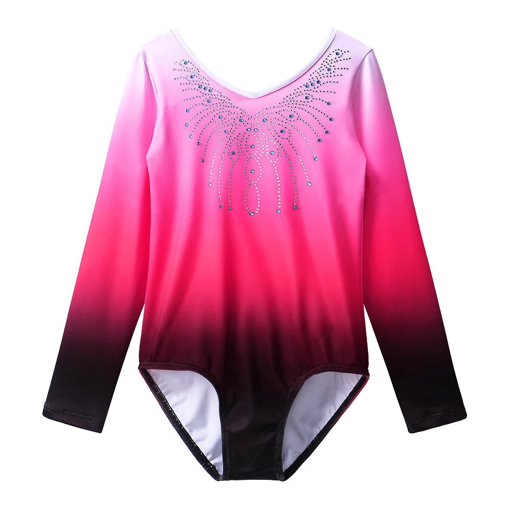 BAOHULU Ballet Leotard Long Sleeve Dance Wear Gradient Red Color Gymnastics Leotard For 3-14 Years Girls Ballet Leotards Dress