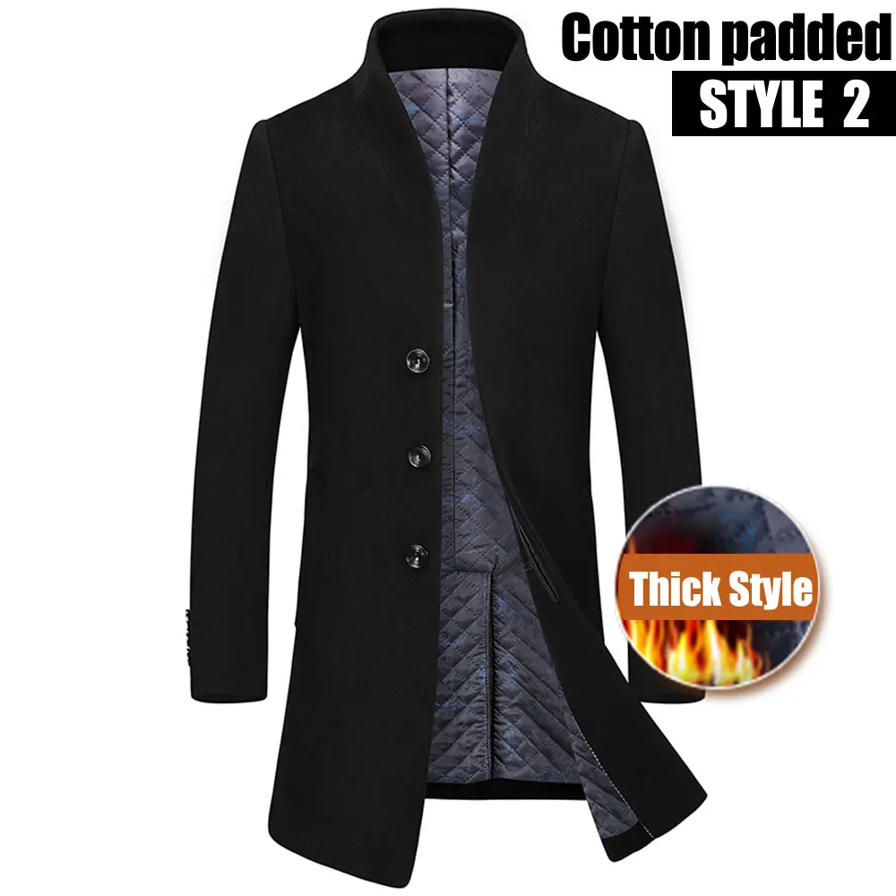 Style2 Black Новинка, утолщенное зимнее шерстяное пальто для мужчин, толстое шерстяное пальто для мужчин, Повседневная модная хлопковая стеганая куртка и пальто, длинные куртки, верхняя одежда - Цвет: Style2 Black