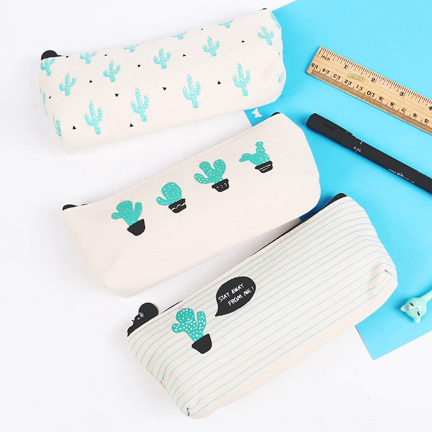 

1PC High Quality Cactus Canvas Pencil Bag Multifunctional Stationery School Supplies Gift Novelty Item for Kids Pencil Case