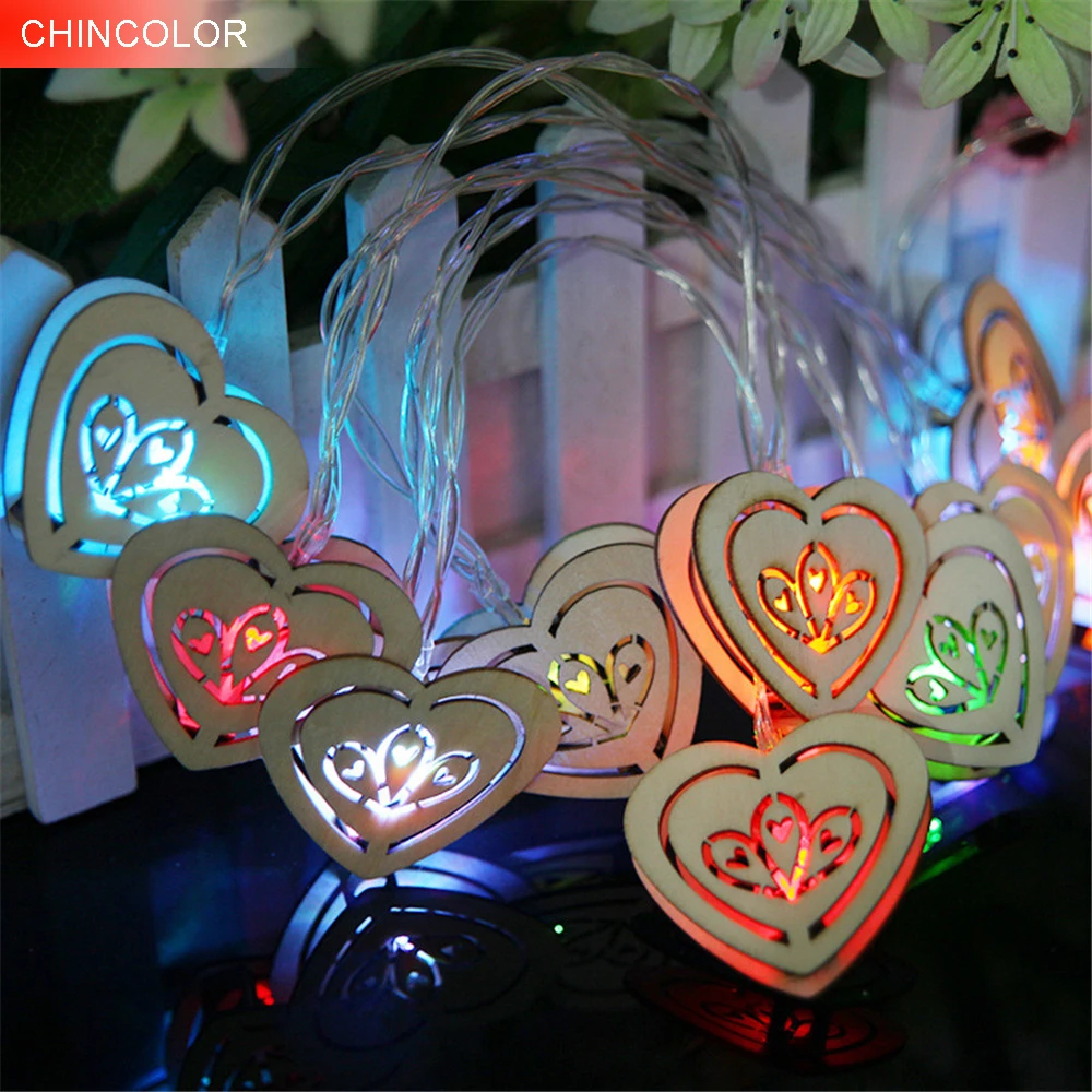 

Holiday lights Exquisite Wooden heart-shaped 2.5m 20leds Led Light string Xmas christmas wedding Child Bedroom fairy decor DA