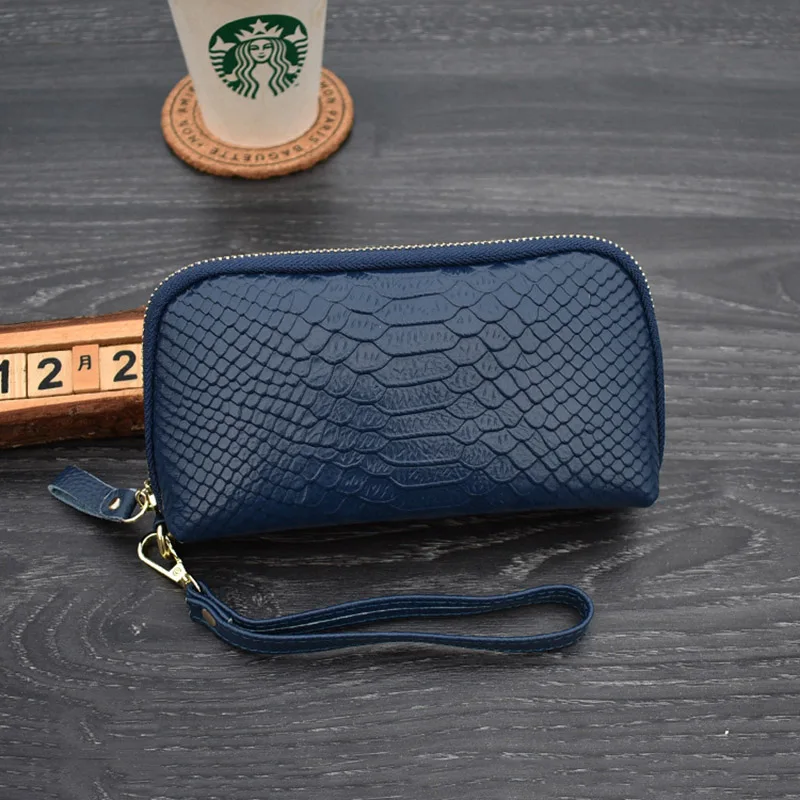 Blue Make up Bag Натуральная кожа женская косметичка Змеиный женский клатч косметичка первый слой воловья кожа косметичка Хранение Кошелек - Цвет: Blue Make up Bag