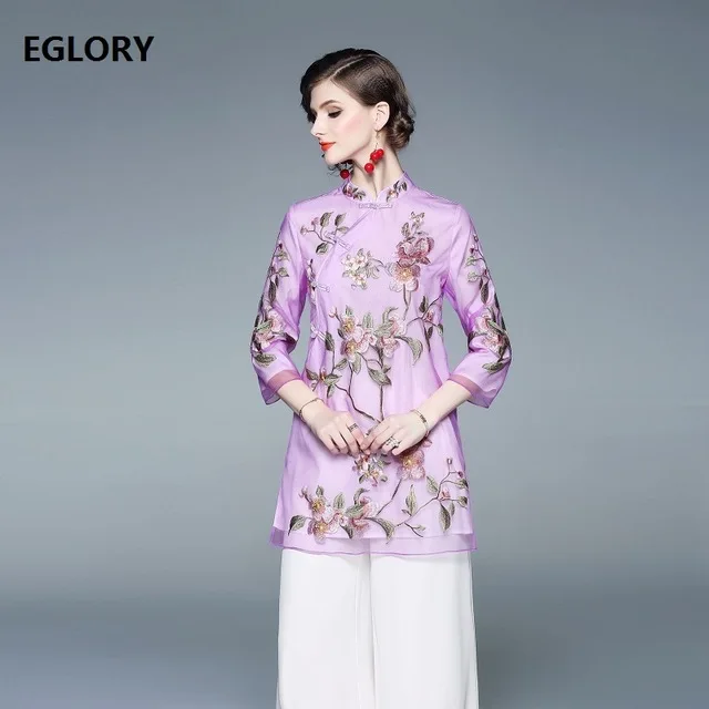 Женское платье с вышивкой Qipao фиолетовое и желтое большого размера XXL весна лето
