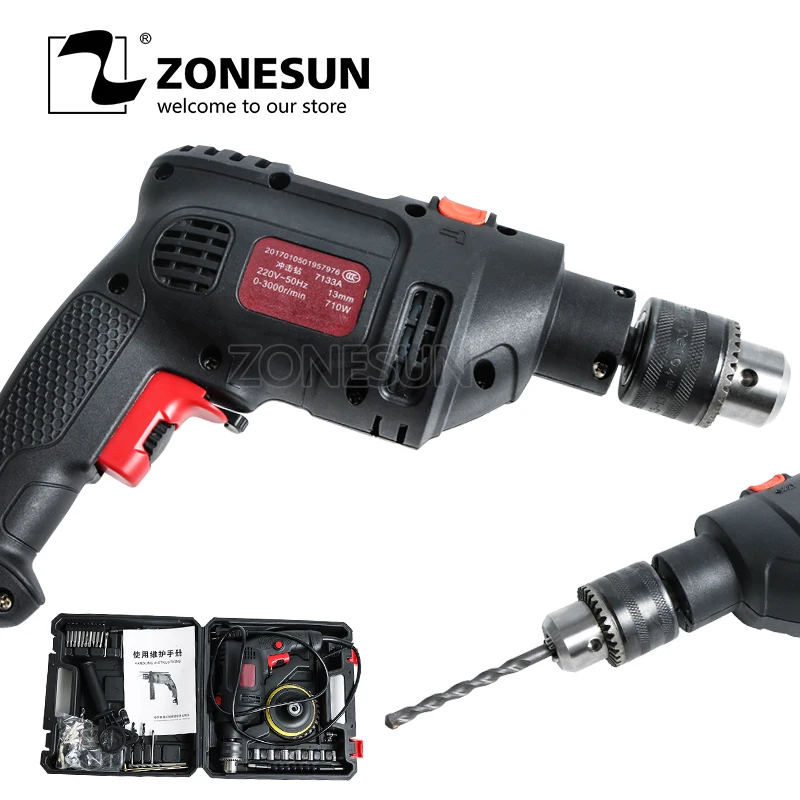 

ZONESUN Rotary Drill Electric Screwdriver Portable Reversible Power Tools Automatic Woodworking Steel Aluminum Drilling Machine