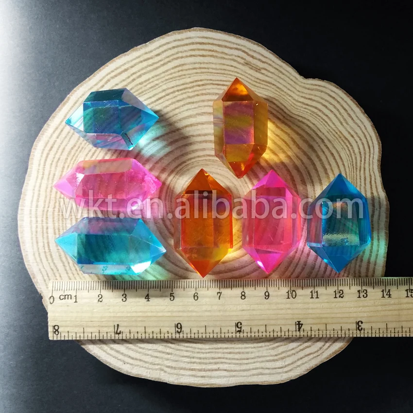 Кварцевый камень aqua aura смешанный цвет двухсторонний с кристаллами|quartz stone|crystal