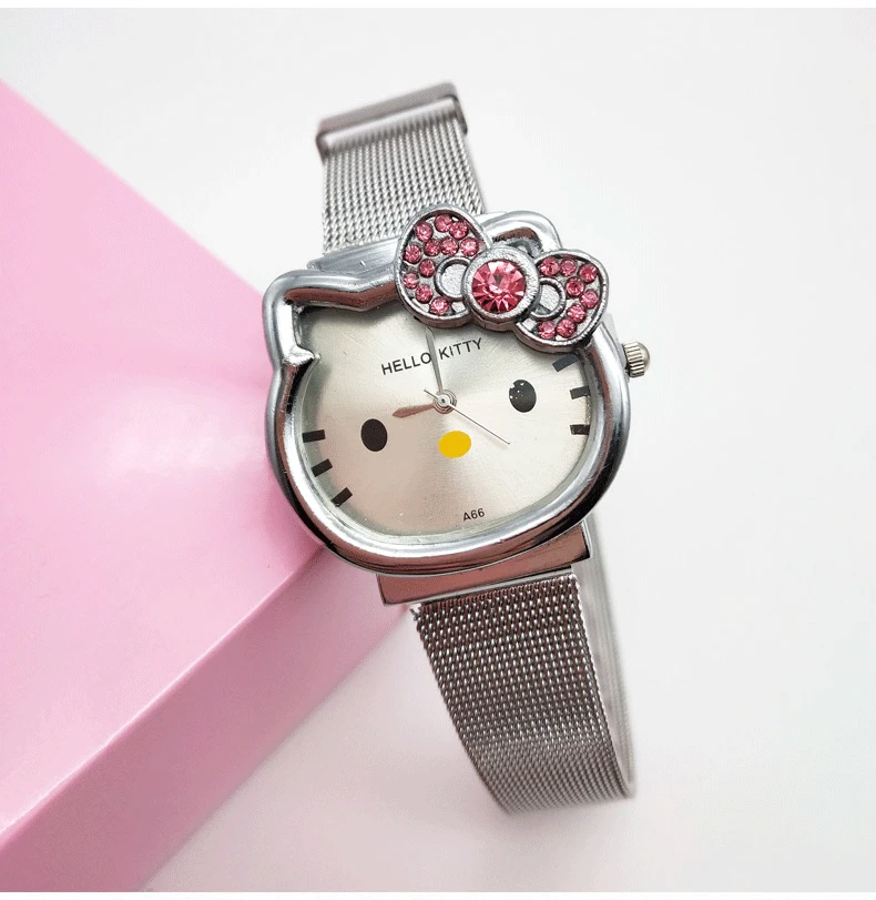 Быстрая, 50 шт./лот, сумасшедшая распродажа, часы hello kitty, стальной ремешок, женские кварцевые рождественские подарочные часы
