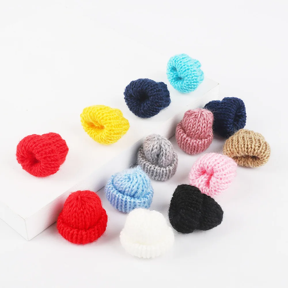 10PCS Mini Sweet Knitting Wool Hat Candy Color DIY Kids Hair Accessories Handmade Cute Woolen Yarn Hat for Clothing Decoration