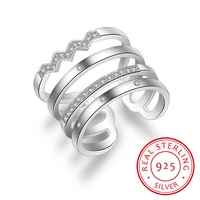 korean style 925 sterling silver opening rings personality exaggerated multi layer mosaic zirconia rings for women s r308