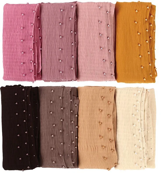 10 шт. шифоновый шарф для морщин шаль с жемчужными краями простой хиджаб макси