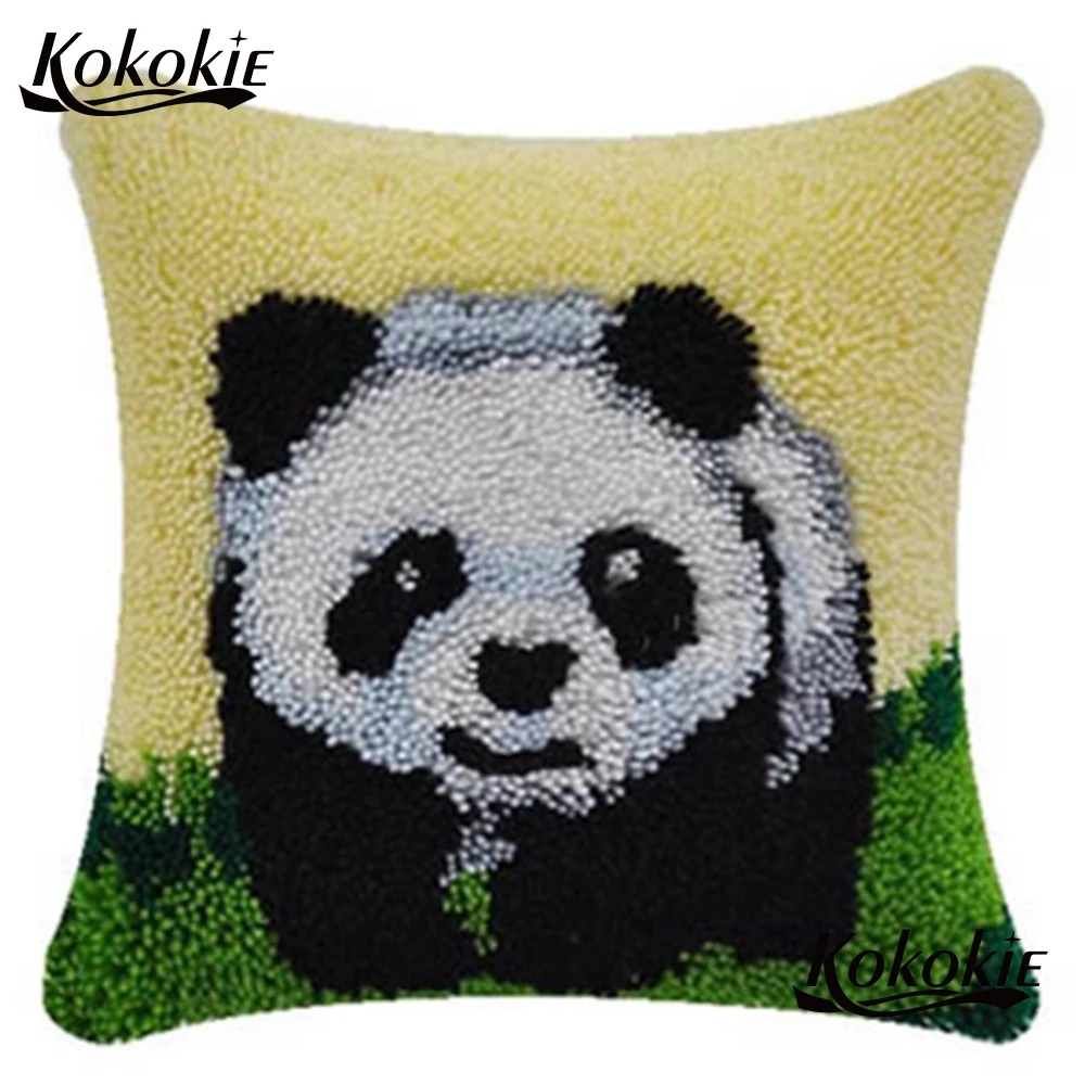 

3d Latch hook rug making kit Diy panda cross stitch Threads embroidery pillowcase Crocheting Rug Yarn embroider Needlework kits