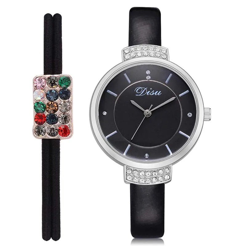 Женские повседневные кварцевые часы с ремешком из искусственной кожи черные