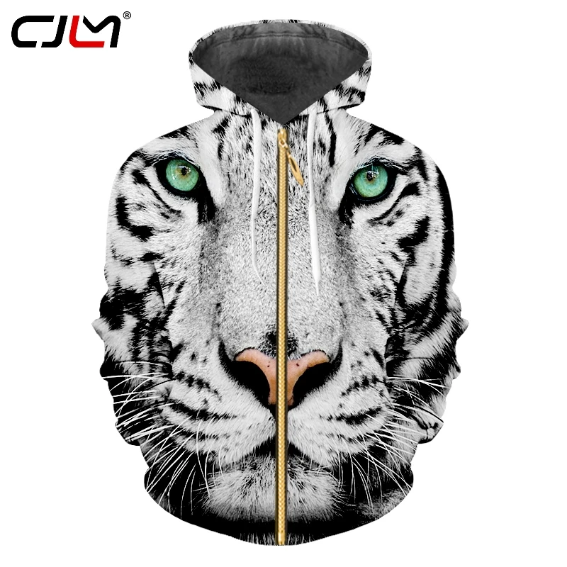 

Мужская черно-белая толстовка CJLM, в полоску, на молнии, с изображением животных, с милым тигром, из полиэстера, на молнии, с 3D принтом, большого размера, 6XL