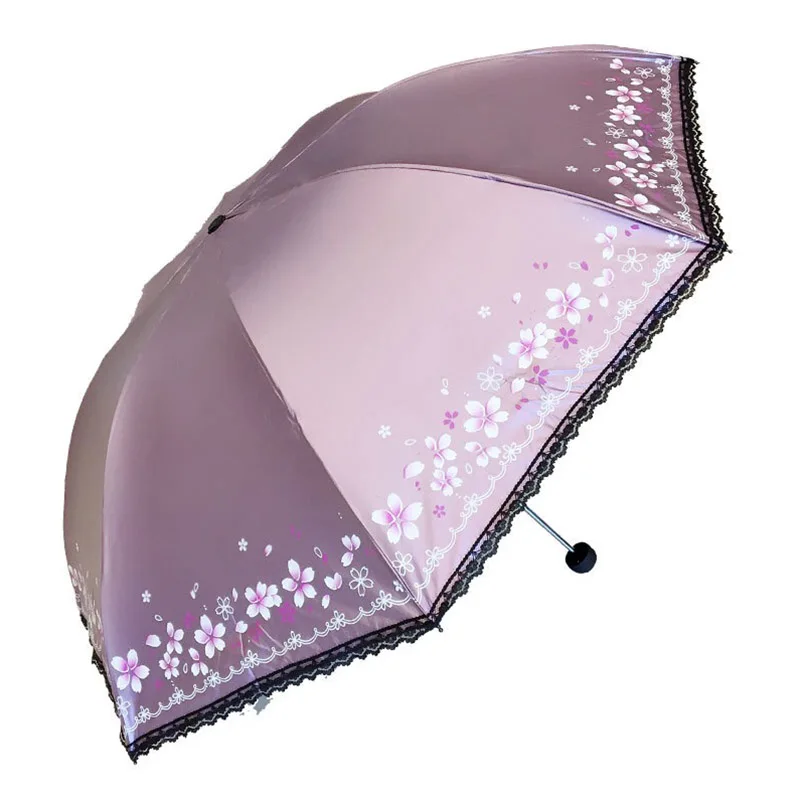 Pink-purple Зонт от солнца, дождевик, женский цветочный зонтик, женский ветрозащитный, большой, модный, для девочки, Paraguas, легкий, кружевной зонтик, зонтик - Цвет: Pink-purple