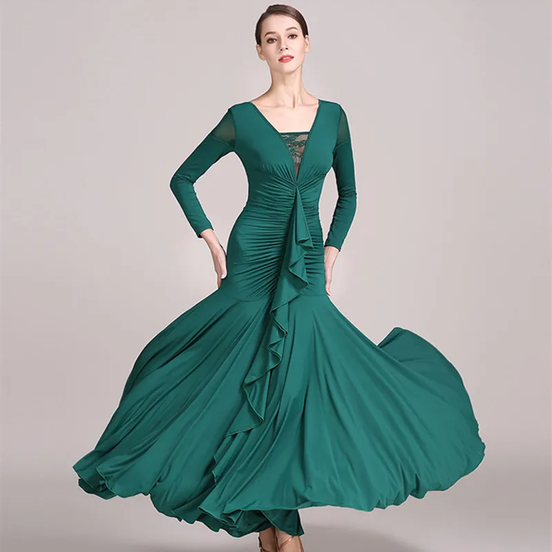 Зеленые стандартные женские платья для бальных танцев вальса комнат стандартное