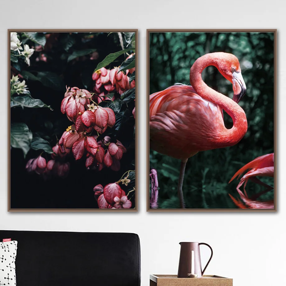 

Red Flower Plant Flamingo Landscape Wall Art Canvas Painting Nordic Posters And Prints Wall Pictures For Living Room Home Decor