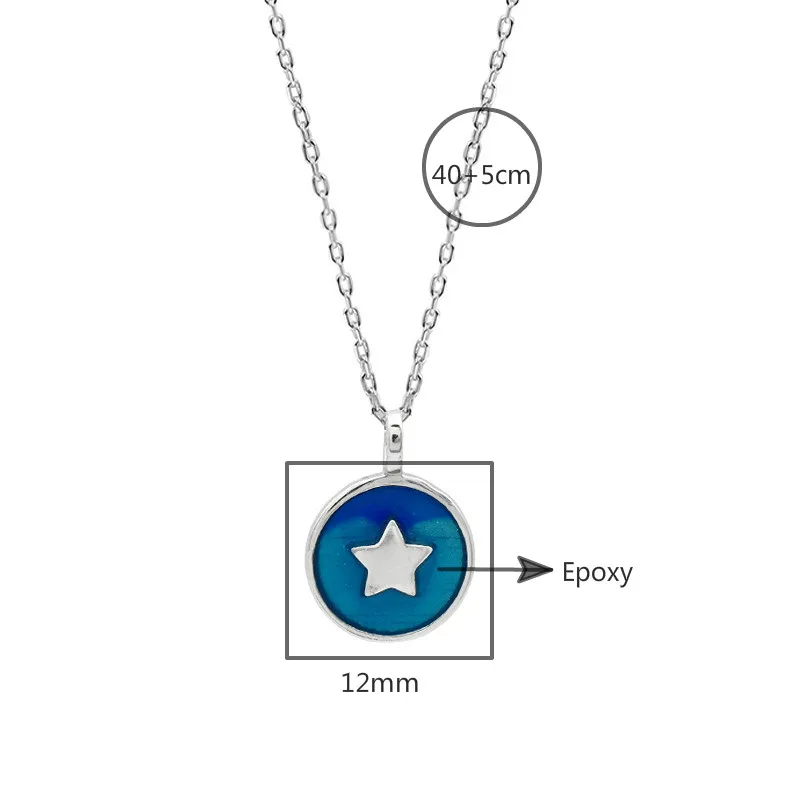 

Flyleaf Blue Round Star Moon Fish Necklaces & Pendants Real 925 Sterling Silver Necklace For Women Fashion Chain Fine Jewelry