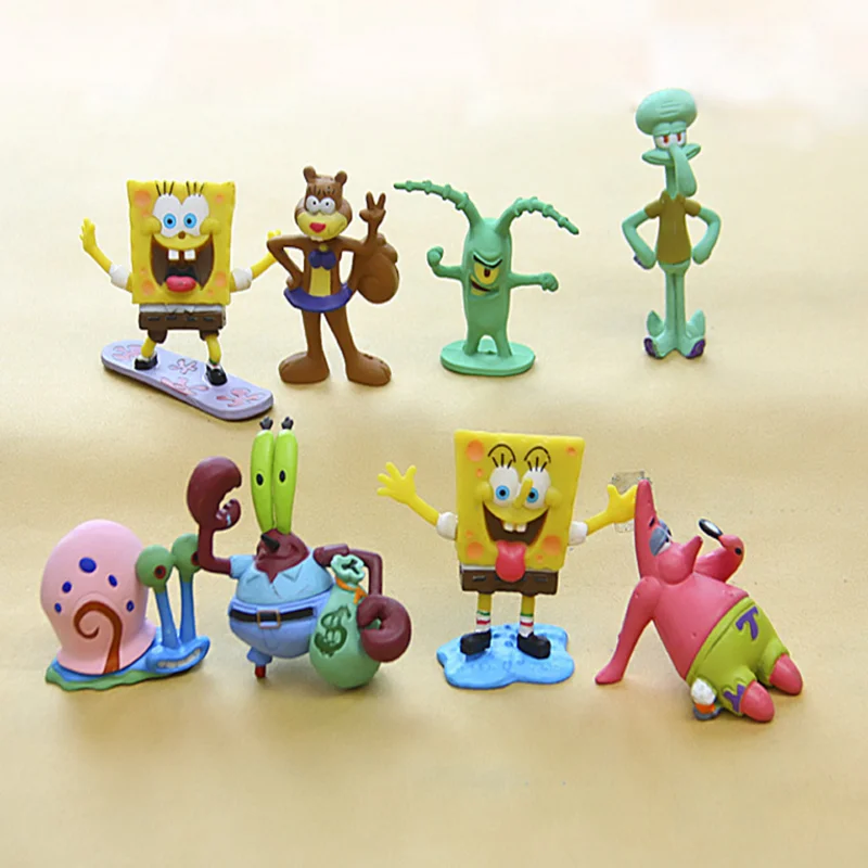 Резиновая кукла SpongeBob 8 шт./компл. ручная работа качество ПВХ 3 5 6 см|Игровые