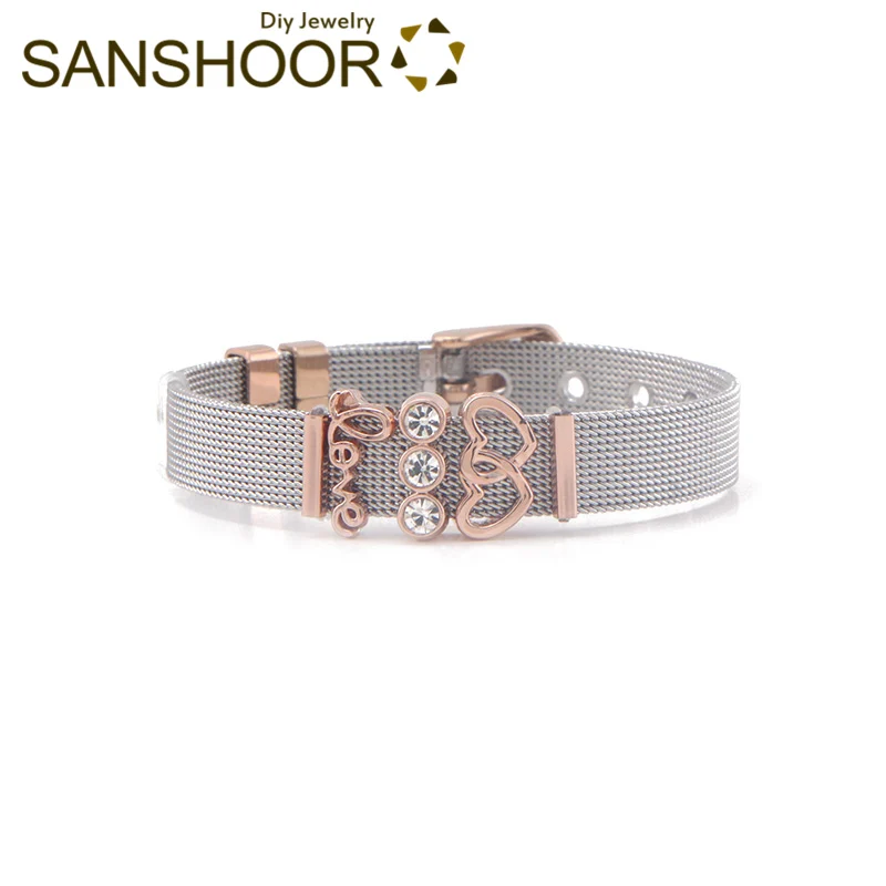 Модный браслет SANSHOOR Love Keeper с блестящим рисунком двойного сердца подвеска