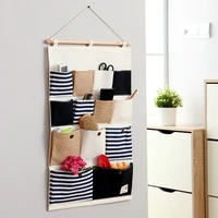 13 pocket wall hanging organizer bag striped linen multi layer holder practical storage bag rack makeup storage box basket