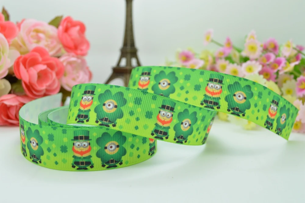 DUWES 7/8 &quot22 мм St. День Патрика Миньоны Клевер печатных grosgrain ленты волос лук DIY