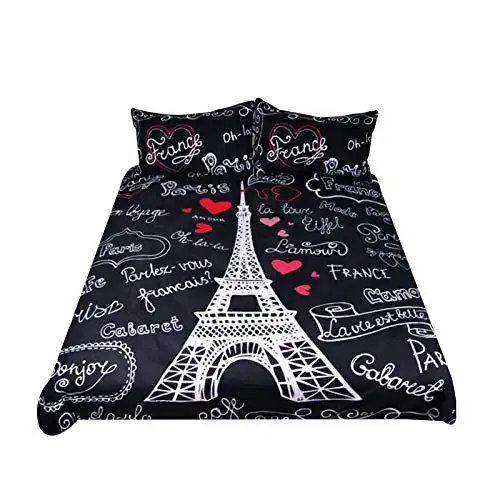 

Yellow Green Bedspread 3 Piece Tropical Summer Plant Duvet Cover Paris Eiffel Tower Bedding Set