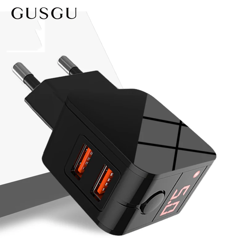 Сетевое зарядное устройство GUSGU с двумя USB портами и светодиодным индикатором