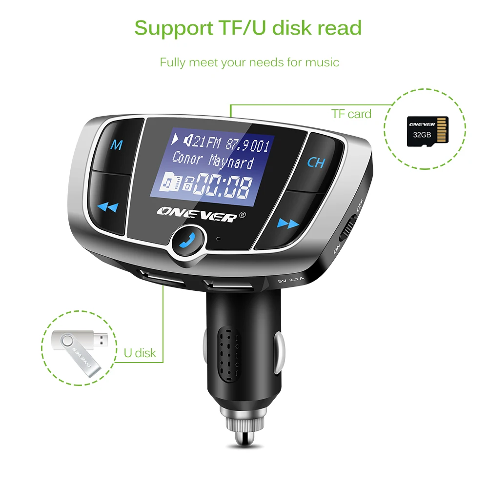 Вращающийся Беспроводной Bluetooth FM передатчик Автомобильный MP3 плеер с 3.4A двойной