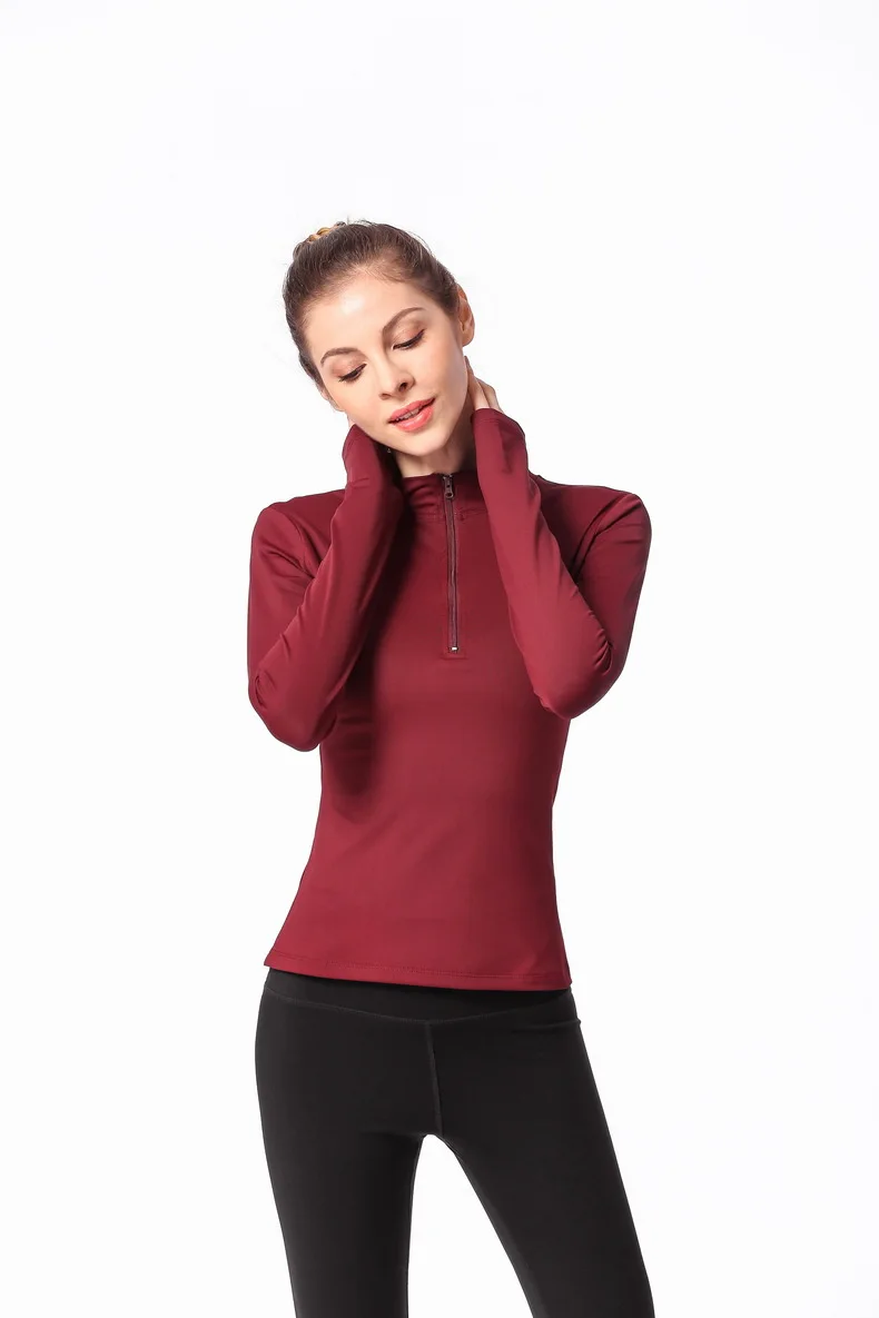 long-sleeved tight-fitting yoga clothes jacket Half-zipper fitness T-shirt Casual running women | Спорт и развлечения