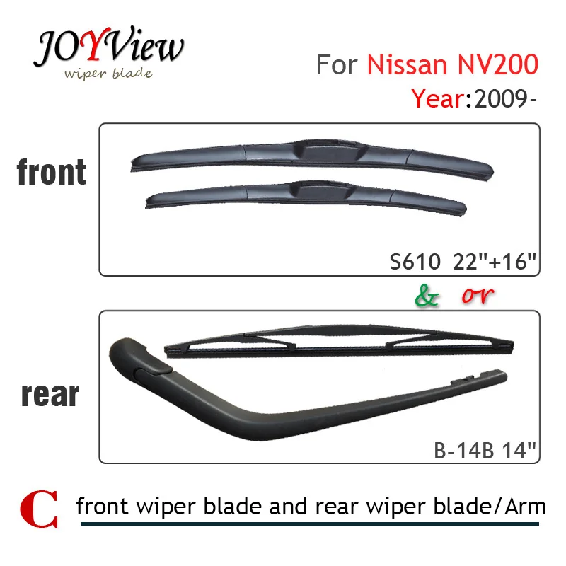 S610 22 &quot+ 16&quot передняя щетка стеклоочистителя и Задняя для NISSAN NV200 (2009 года) 10