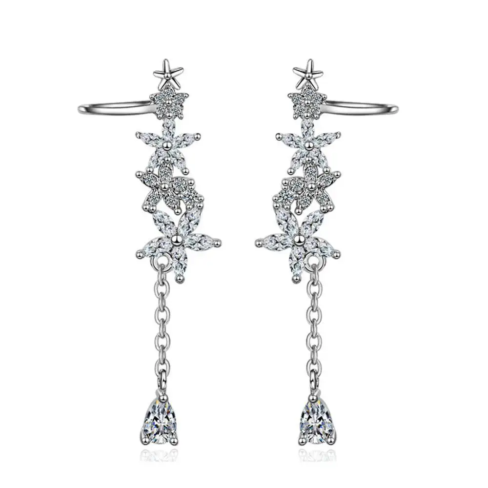 925 Sterling Silver/Rose Gold Long Tassel Earrings Snowflake Gothic Drop for Women Accessories Love Gift Bijoux | Украшения и