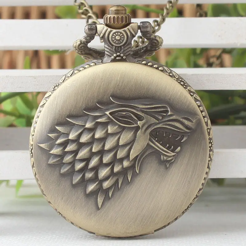 Bronze Лучшее качество черные Direwolf шаблон символ винтажные карманные часы с necklace ем цепь кварцевые карманные часы Подарки для мужчин и женщин - Цвет: Bronze