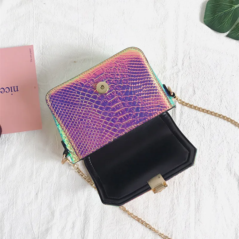 2017 Женской Моды Сумка Лазерного Голографического Змеиный Pattern Женщины Crossbody