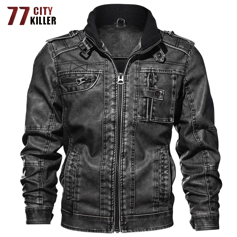 Мужская кожаная куртка 77City Killer размера плюс 6XL 7XL осенне-зимние облегающие
