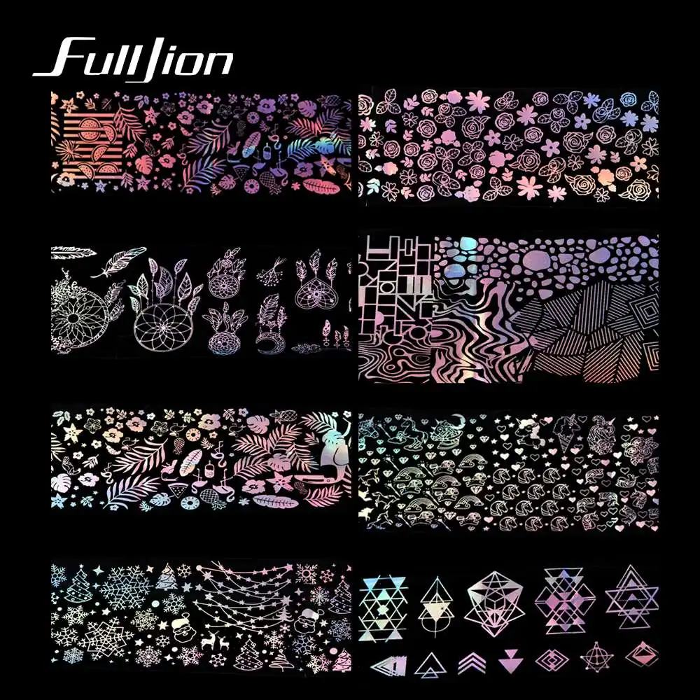 Fulljion 8 шт голографические наклейки для ногтей фольга цветок звездная Снежинка