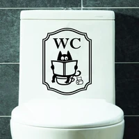 cute cat wc pattern toilet wall stickers unique accessories removable decal vinyl mural creative washing room door decorations