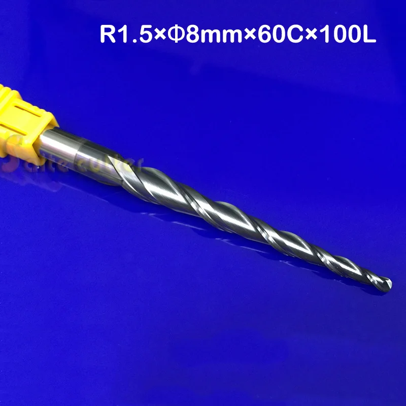 Концевая фреза с коническим шаровым концом R1.5 * D8 60 100L 2F HRC55 твердосплавный