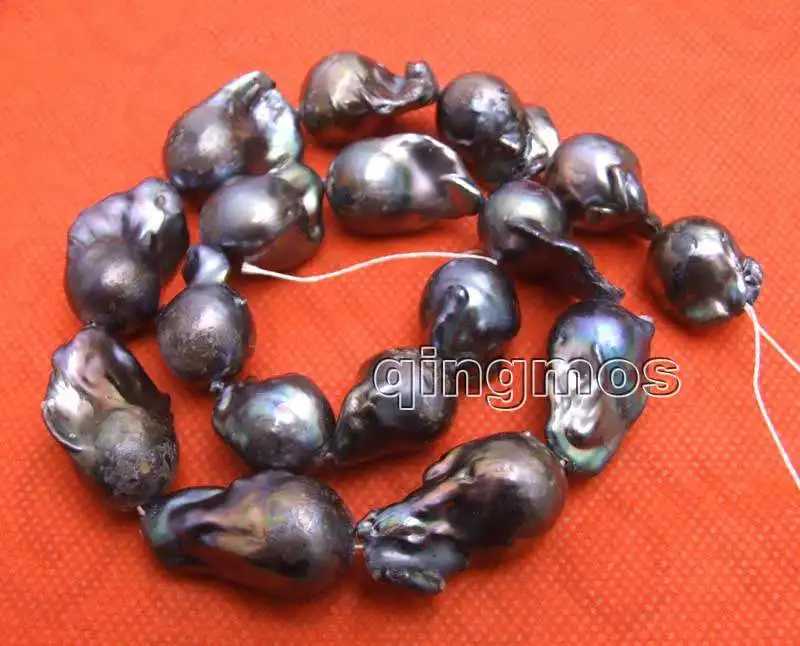 

Big 14*25mm Black Baroque Natural Freshwater Nuclear pearl Loose Beads Strand 14''-los772 wholesale/retail Free shipping